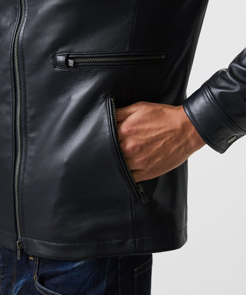 MNWDA01790 MICHEL KLEIN HOMME(ミッシェルクラン オム) ラムレザーブルゾン ブラック