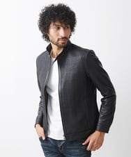 MNWVA02180 MICHEL KLEIN HOMME(ミッシェルクラン オム) クロス柄スムースレザーブルゾン ブラック