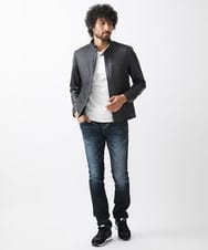 MNWVA02180 MICHEL KLEIN HOMME(ミッシェルクラン オム) クロス柄スムースレザーブルゾン ブラック