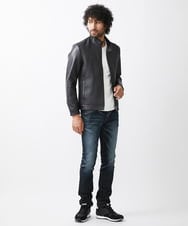 MNWVA02180 MICHEL KLEIN HOMME(ミッシェルクラン オム) クロス柄スムースレザーブルゾン ブラック