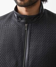 MNWVA02180 MICHEL KLEIN HOMME(ミッシェルクラン オム) クロス柄スムースレザーブルゾン ブラック
