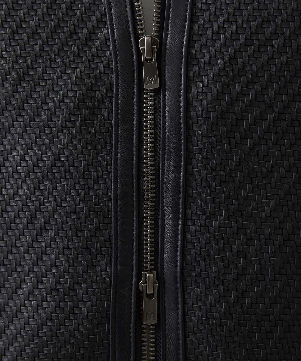 MNWVA02180 MICHEL KLEIN HOMME(ミッシェルクラン オム) クロス柄スムースレザーブルゾン ブラック