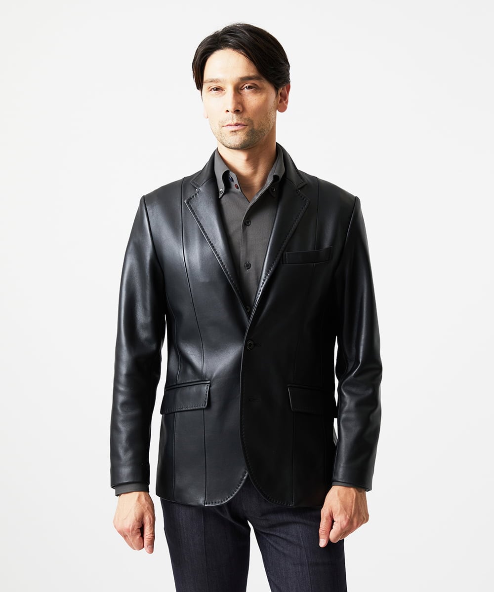 MNWVD50100 MICHEL KLEIN HOMME(ミッシェルクラン オム) ラムレザーコンバーチブルジャケット ブラック