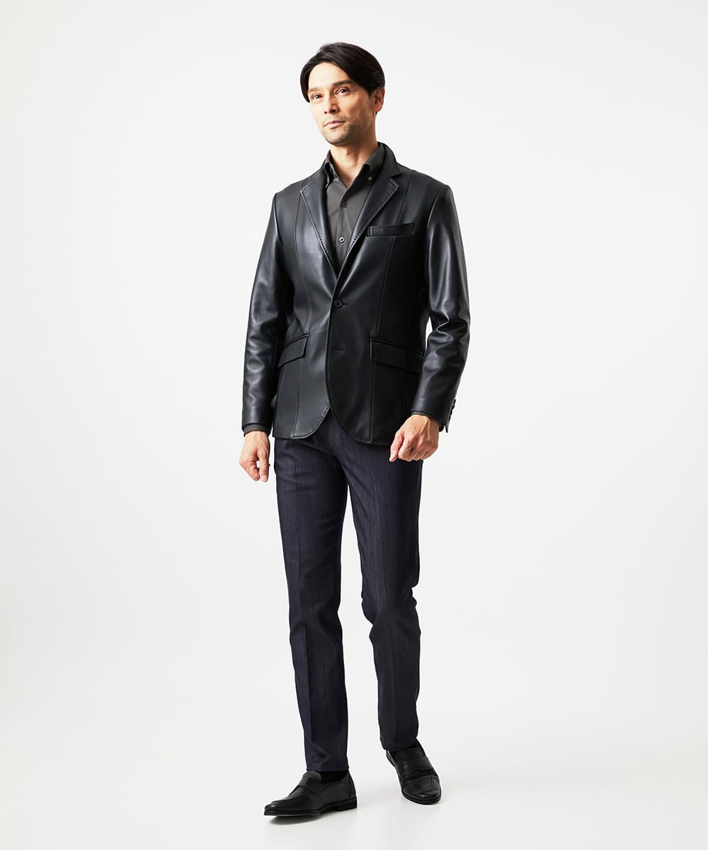 MNWVD50100 MICHEL KLEIN HOMME(ミッシェルクラン オム) ラムレザーコンバーチブルジャケット ブラック
