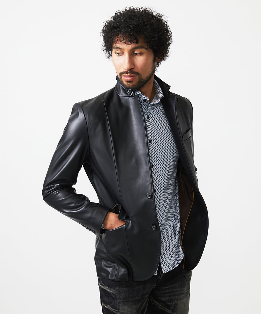 MNWVD50100 MICHEL KLEIN HOMME(ミッシェルクラン オム) ラムレザーコンバーチブルジャケット ブラック