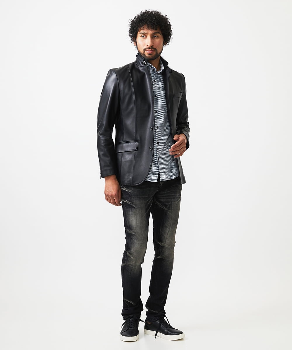 MNWVD50100 MICHEL KLEIN HOMME(ミッシェルクラン オム) ラムレザーコンバーチブルジャケット ブラック