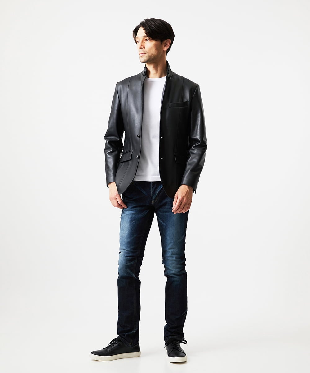 MNWVD50100 MICHEL KLEIN HOMME(ミッシェルクラン オム) ラムレザーコンバーチブルジャケット ブラック