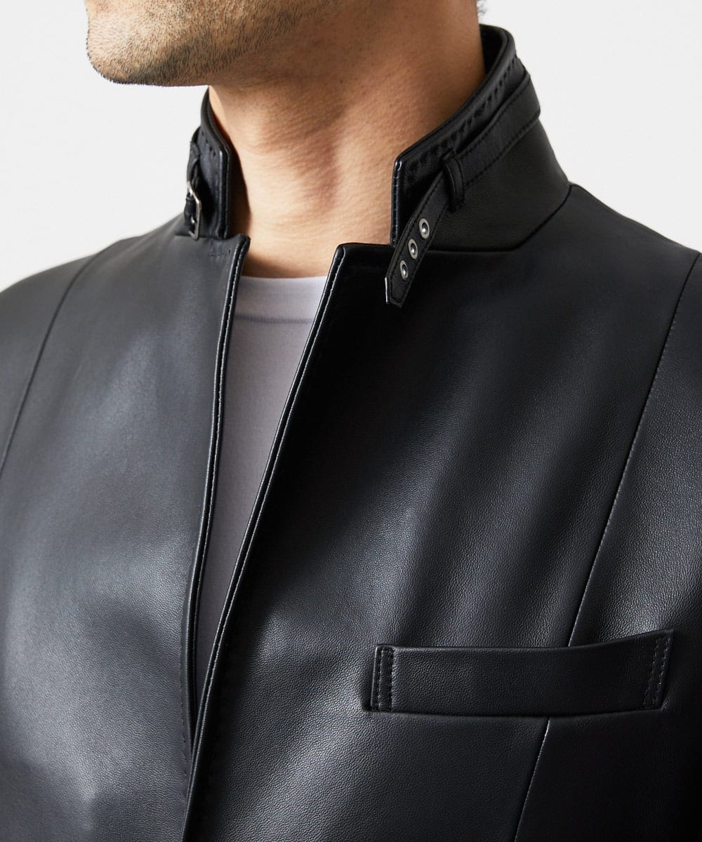 MNWVD50100 MICHEL KLEIN HOMME(ミッシェルクラン オム) ラムレザーコンバーチブルジャケット ブラック
