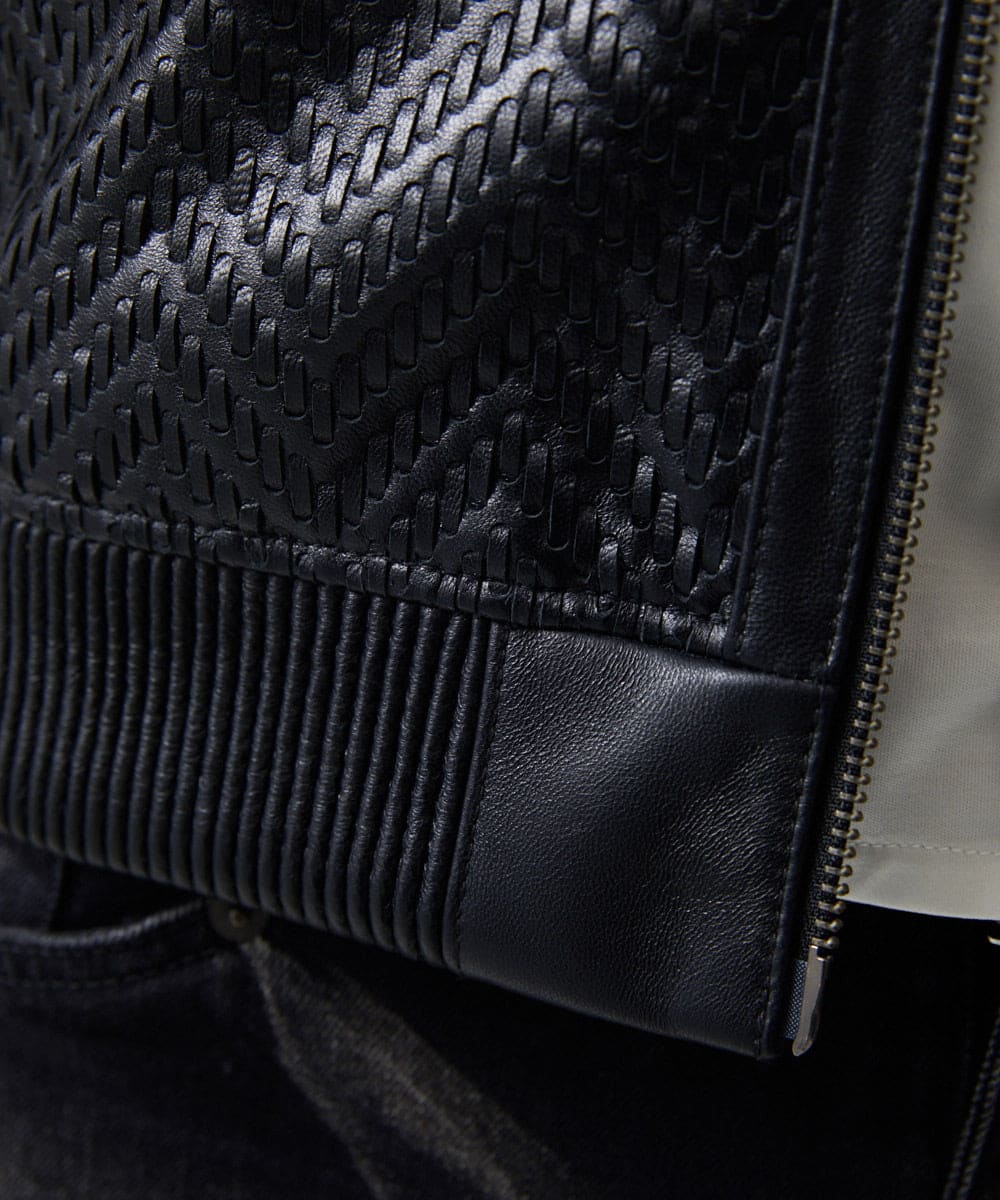 MNWVD51200 MICHEL KLEIN HOMME(ミッシェルクラン オム) ラムレザーMA-1型ブルゾン ブラック