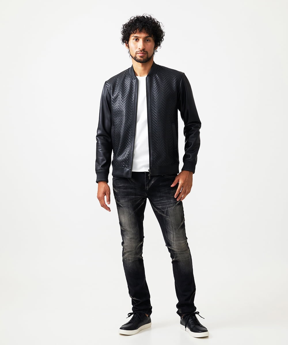 MNWVD51200 MICHEL KLEIN HOMME(ミッシェルクラン オム) ラムレザーMA-1型ブルゾン ブラック