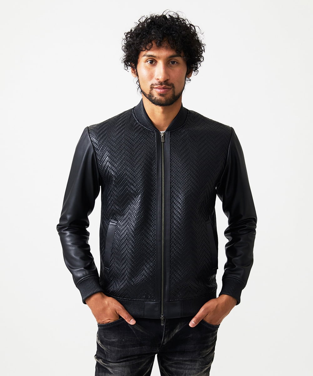 MNWVD51200 MICHEL KLEIN HOMME(ミッシェルクラン オム) ラムレザーMA-1型ブルゾン ブラック