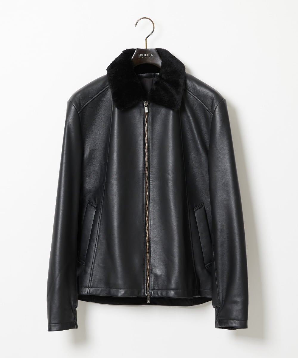 MNWVI01130 MICHEL KLEIN HOMME(ミッシェルクラン オム) レザーライダースブルゾン ブラック