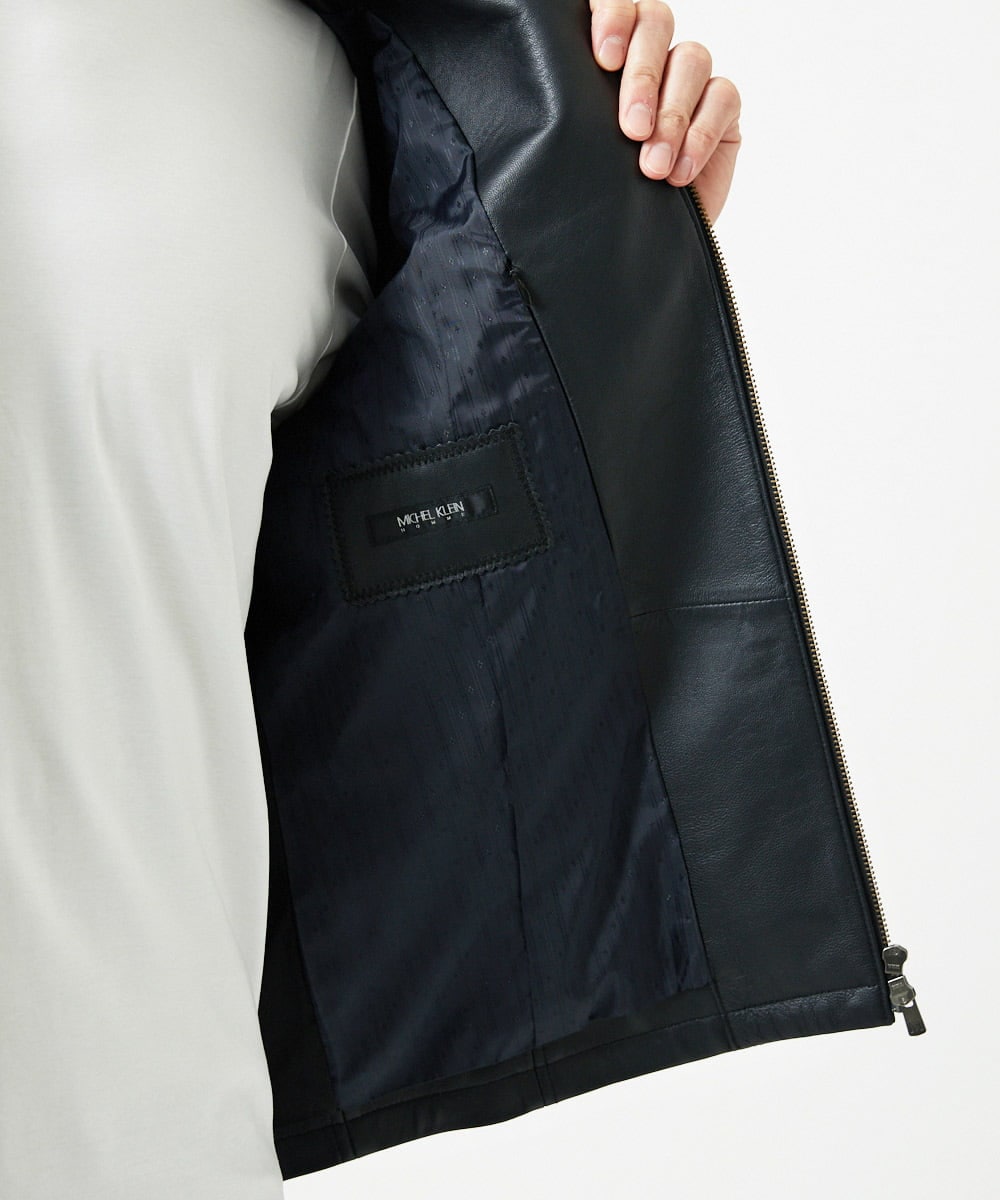 MNWVI01130 MICHEL KLEIN HOMME(ミッシェルクラン オム) レザーライダースブルゾン ブラック