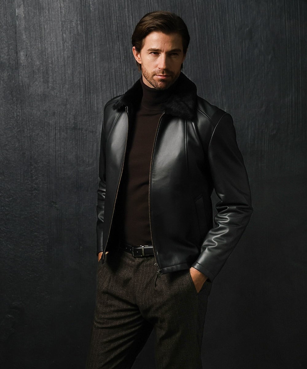 MNWVI01130 MICHEL KLEIN HOMME(ミッシェルクラン オム) レザーライダースブルゾン ブラック