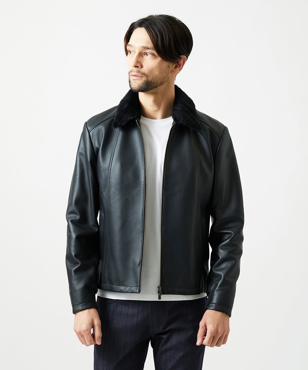 MNWVI01130 MICHEL KLEIN HOMME(ミッシェルクラン オム) レザーライダースブルゾン ブラック