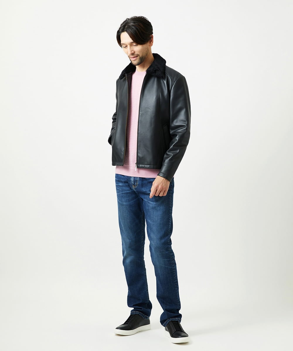 MNWVI01130 MICHEL KLEIN HOMME(ミッシェルクラン オム) レザーライダースブルゾン ブラック