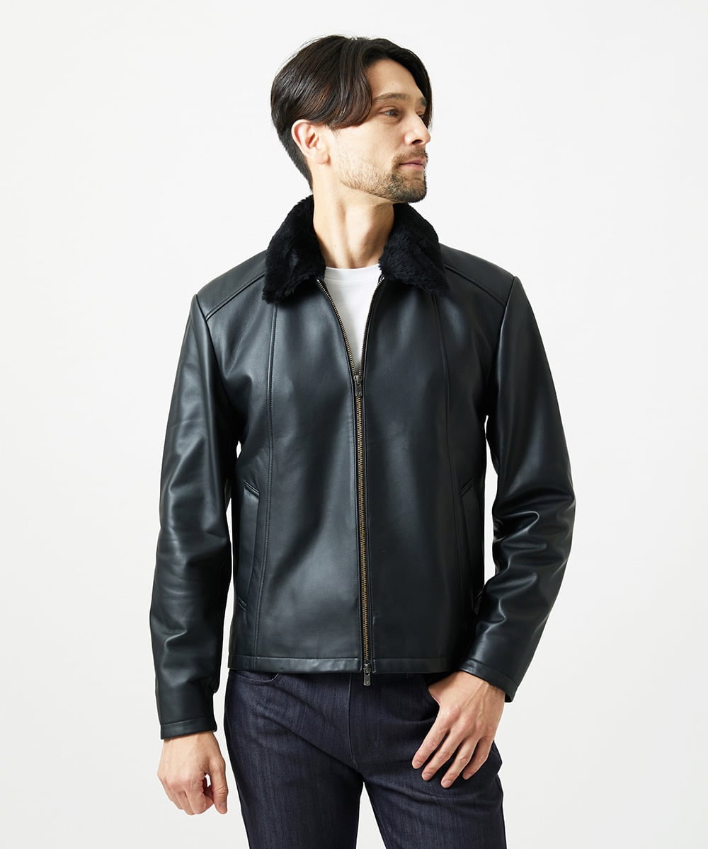 MNWVI01130 MICHEL KLEIN HOMME(ミッシェルクラン オム) レザーライダースブルゾン ブラック