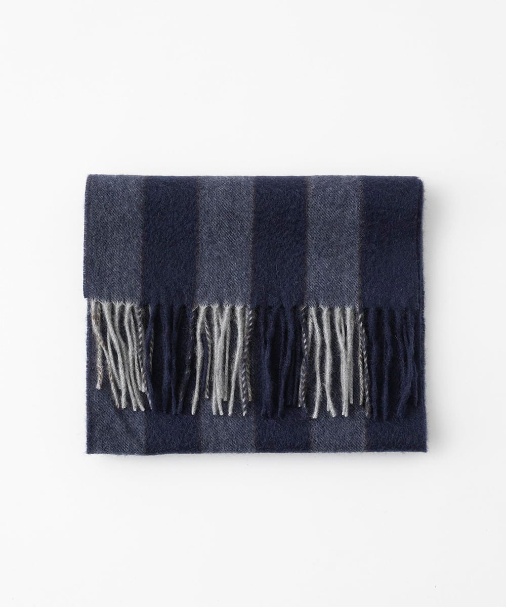 MO3AF51200 MICHEL KLEIN HOMME(ミッシェルクラン オム) ストライプ柄カシミヤマフラー ネイビー