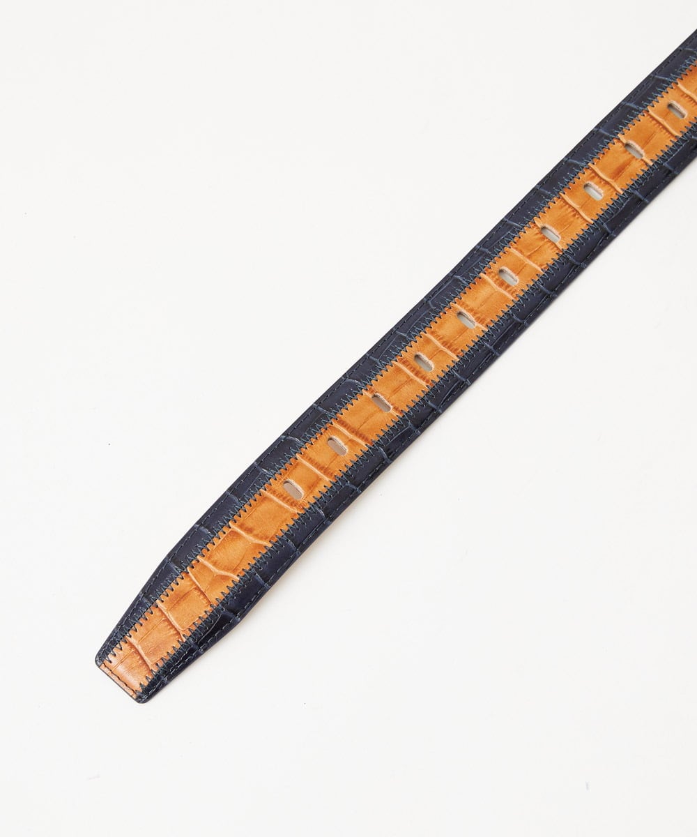 MO4GF50160 MICHEL KLEIN HOMME(ミッシェルクラン オム) クロコパッチ　ワイドピンベルト ネイビー