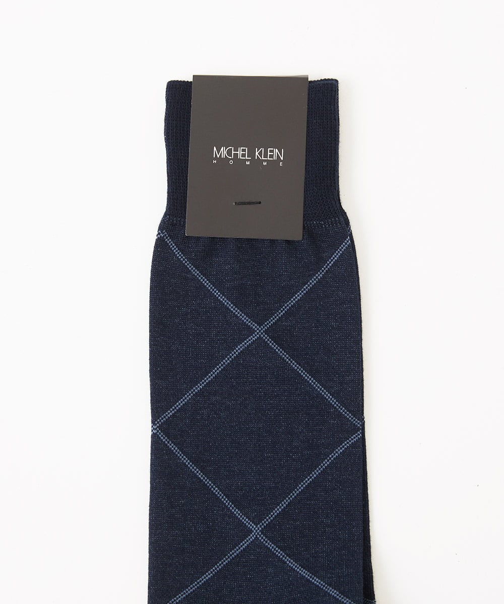 MO8TC51029 MICHEL KLEIN HOMME(ミッシェルクラン オム) ウィンドーペン柄クルーソックス ネイビー