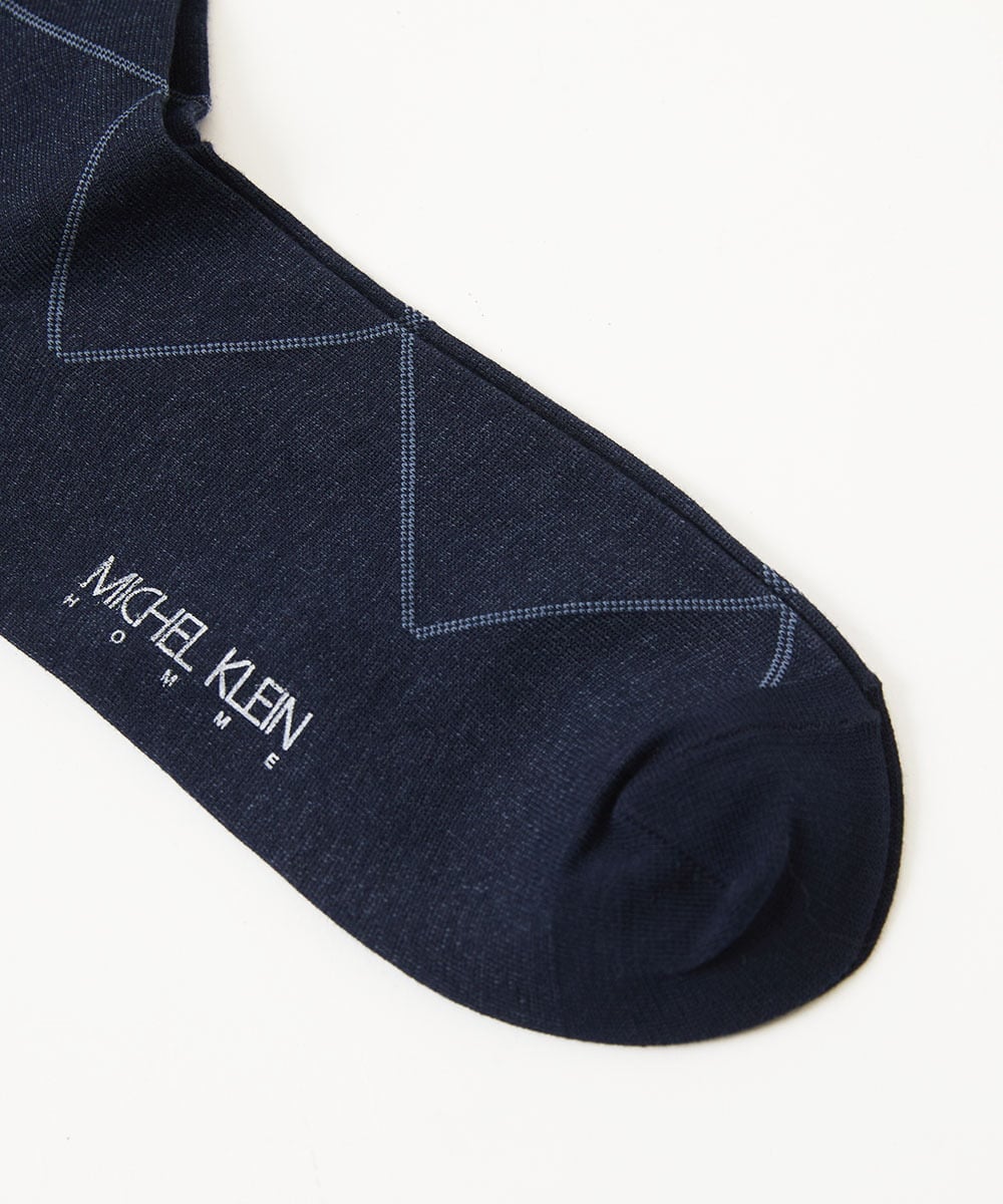 MO8TC51029 MICHEL KLEIN HOMME(ミッシェルクラン オム) ウィンドーペン柄クルーソックス ネイビー
