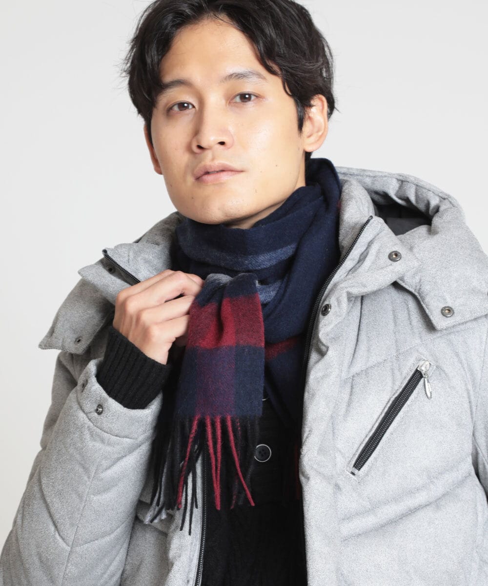 MS3AW26085 MK MICHEL KLEIN HOMME(MKミッシェルクランオム) ウールチェックマフラー ネイビー(57)