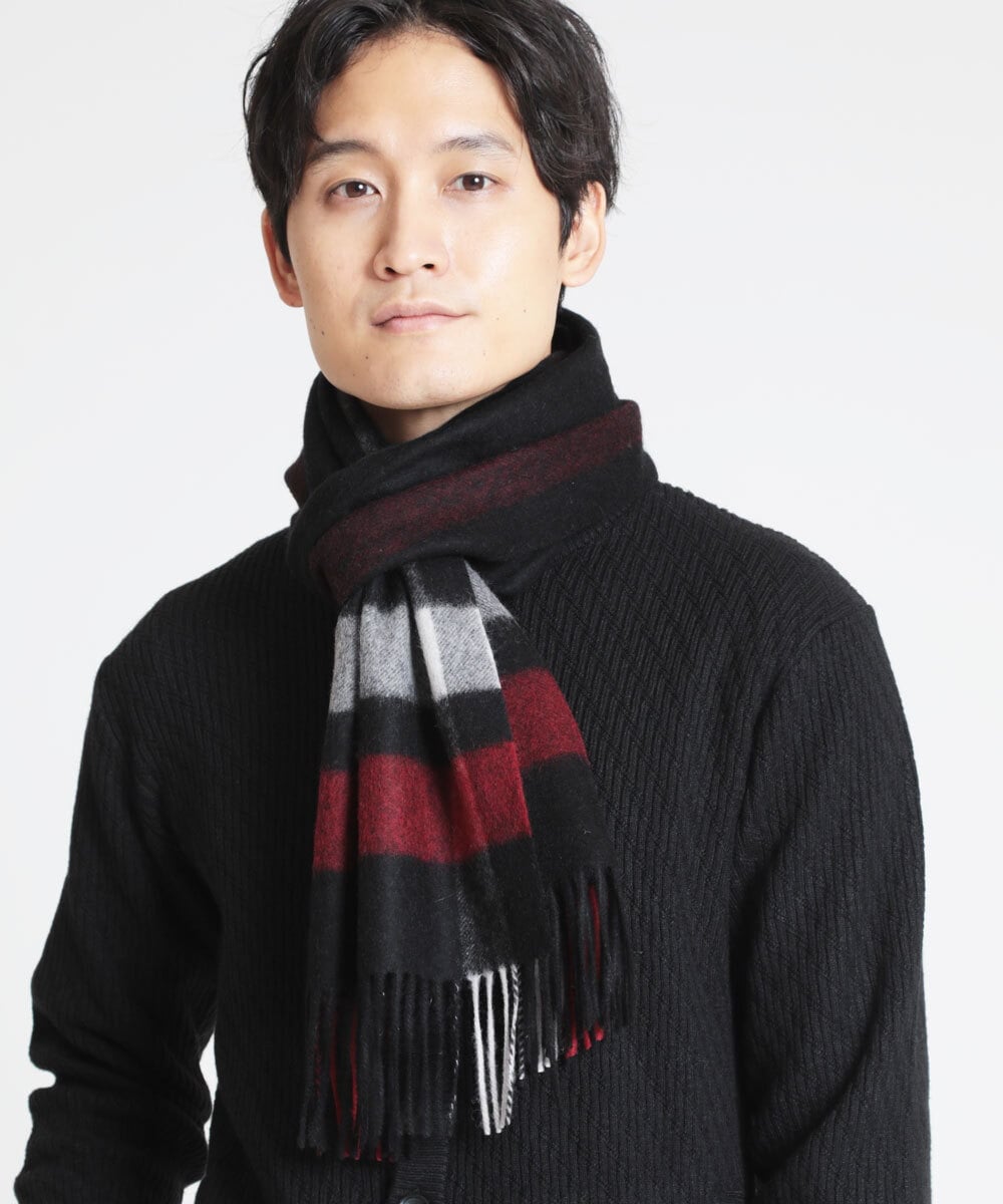 MS3AW26085 MK MICHEL KLEIN HOMME(MKミッシェルクランオム) ウールチェックマフラー ブラック(94)