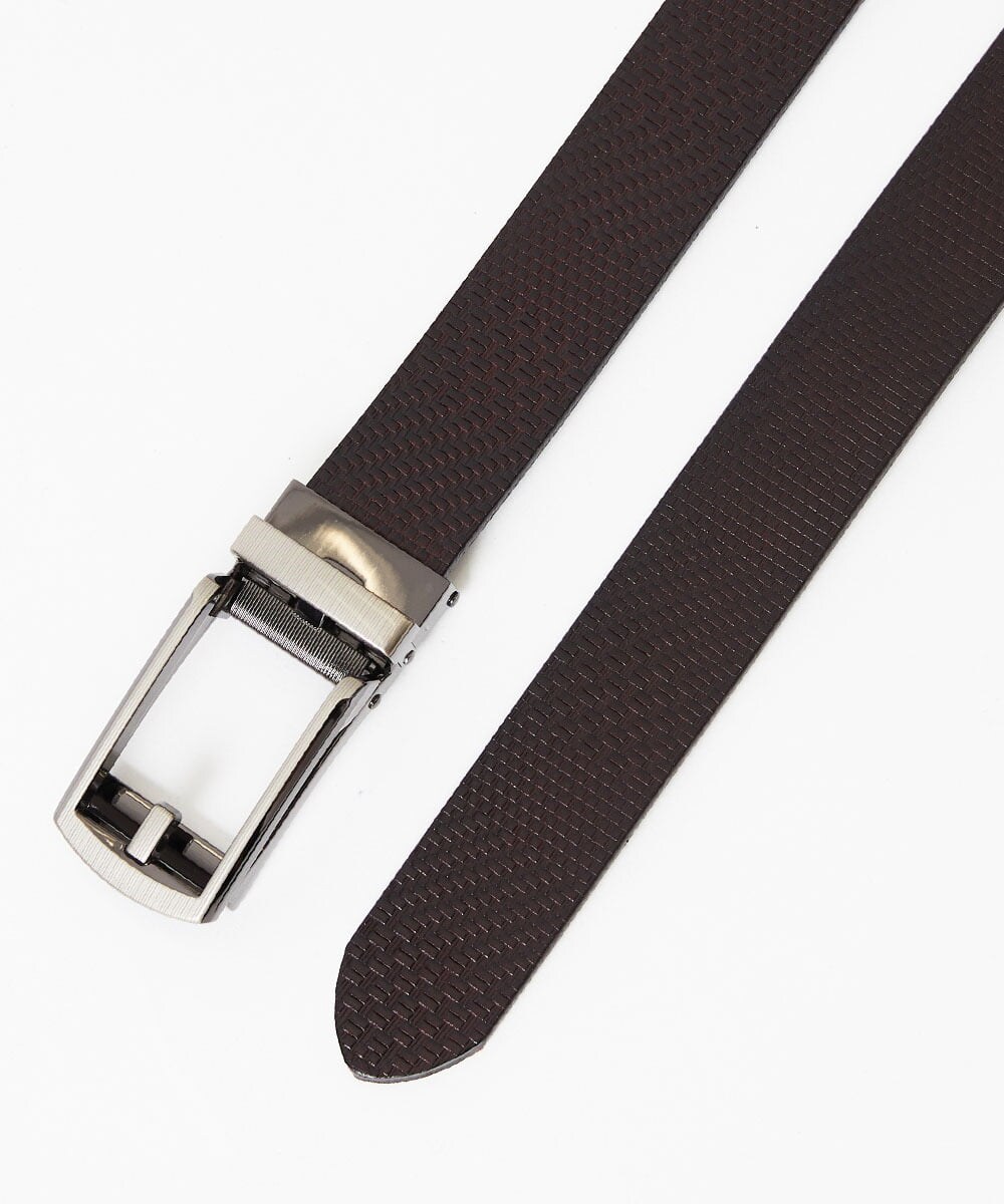 MS4AE51100 MK MICHEL KLEIN HOMME(MKミッシェルクランオム) イタリアンレザー　幾何学柄コンフォートベルト ブラウン