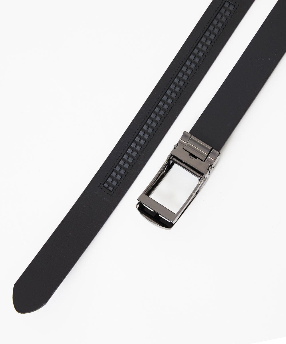 MS4AE51100 MK MICHEL KLEIN HOMME(MKミッシェルクランオム) イタリアンレザー　幾何学柄コンフォートベルト ブラック