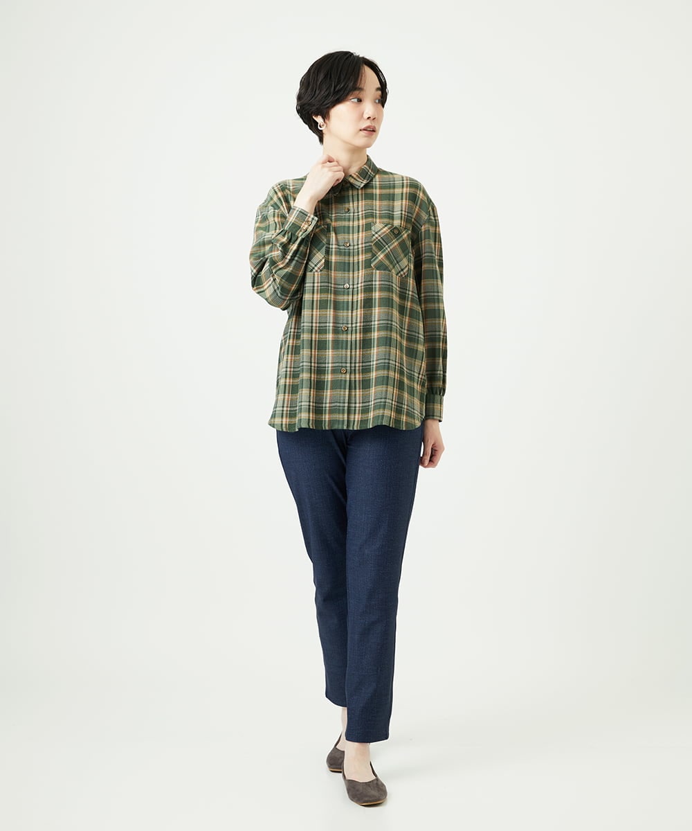 NGBAE10330 GIANNI LO GIUDICE(ジャンニ ロ ジュディチェ) 先染めチェックブラウス カーキ