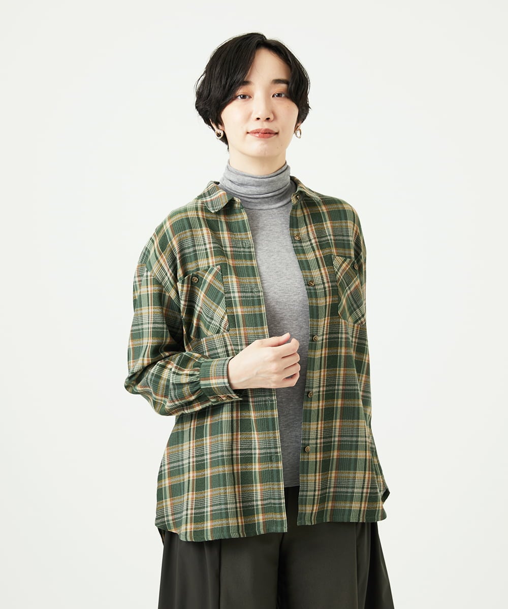 NGBAE10330 GIANNI LO GIUDICE(ジャンニ ロ ジュディチェ) 先染めチェックブラウス カーキ