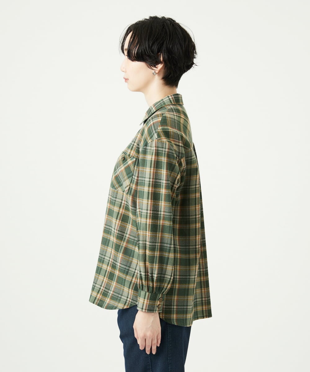 NGBAE10330 GIANNI LO GIUDICE(ジャンニ ロ ジュディチェ) 先染めチェックブラウス カーキ