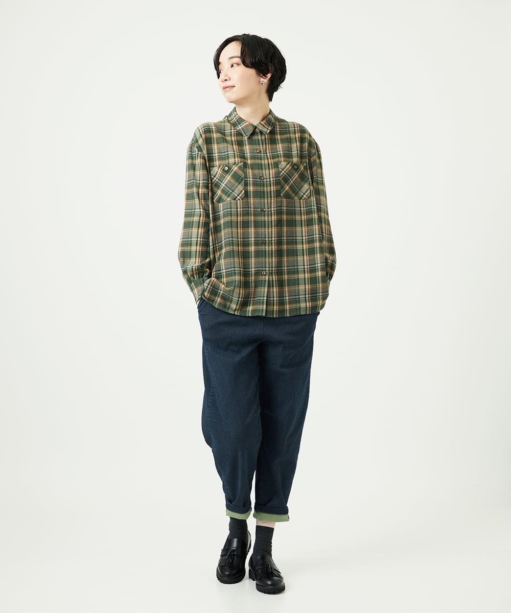 NGBAE10330 GIANNI LO GIUDICE(ジャンニ ロ ジュディチェ) 先染めチェックブラウス カーキ