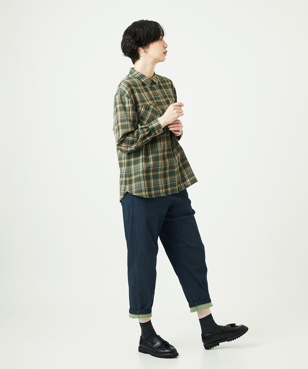 NGBAE10330 GIANNI LO GIUDICE(ジャンニ ロ ジュディチェ) 先染めチェックブラウス カーキ