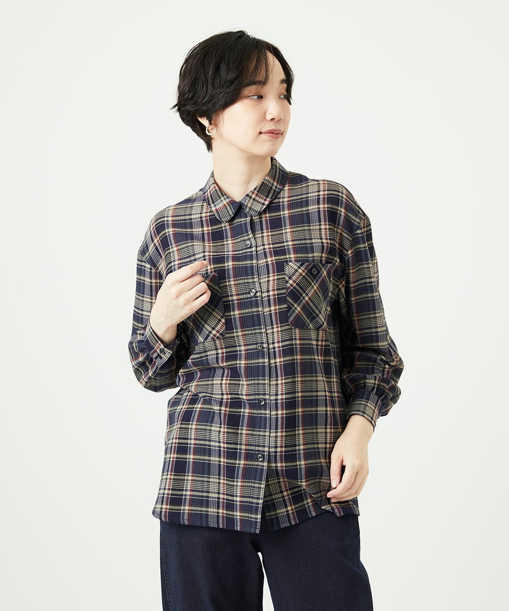NGBAE10330 GIANNI LO GIUDICE(ジャンニ ロ ジュディチェ) 先染めチェックブラウス ネイビー