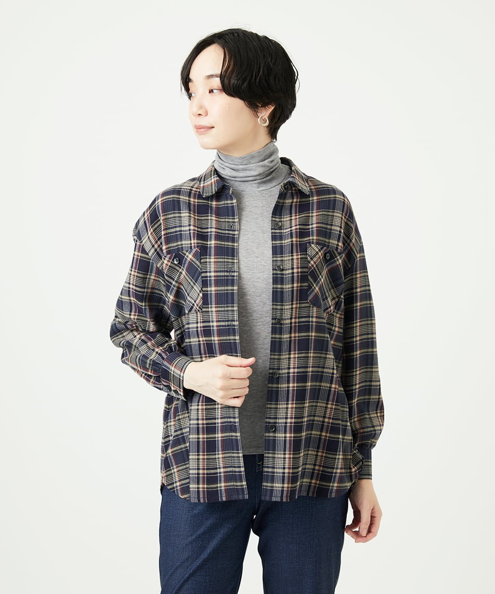 NGBAE10330 GIANNI LO GIUDICE(ジャンニ ロ ジュディチェ) 先染めチェックブラウス ネイビー