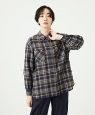 NGBAE10330 GIANNI LO GIUDICE(ジャンニ ロ ジュディチェ) 先染めチェックブラウス ネイビー
