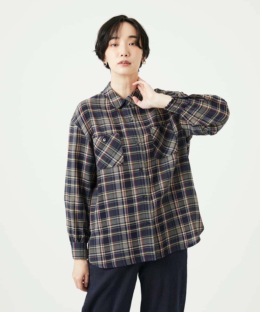 NGBAE10330 GIANNI LO GIUDICE(ジャンニ ロ ジュディチェ) 先染めチェックブラウス ネイビー