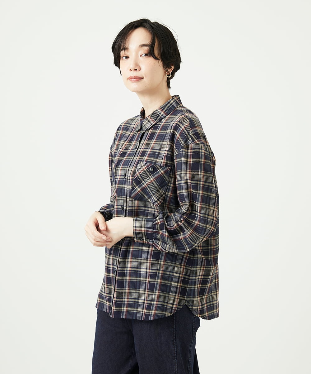 NGBAE10330 GIANNI LO GIUDICE(ジャンニ ロ ジュディチェ) 先染めチェックブラウス ネイビー