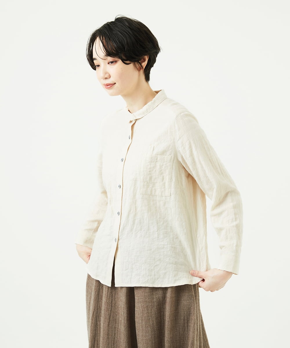 NGBAE23230 GIANNI LO GIUDICE(ジャンニ ロ ジュディチェ) [洗える]シャーリング起毛ブラウス アイボリー