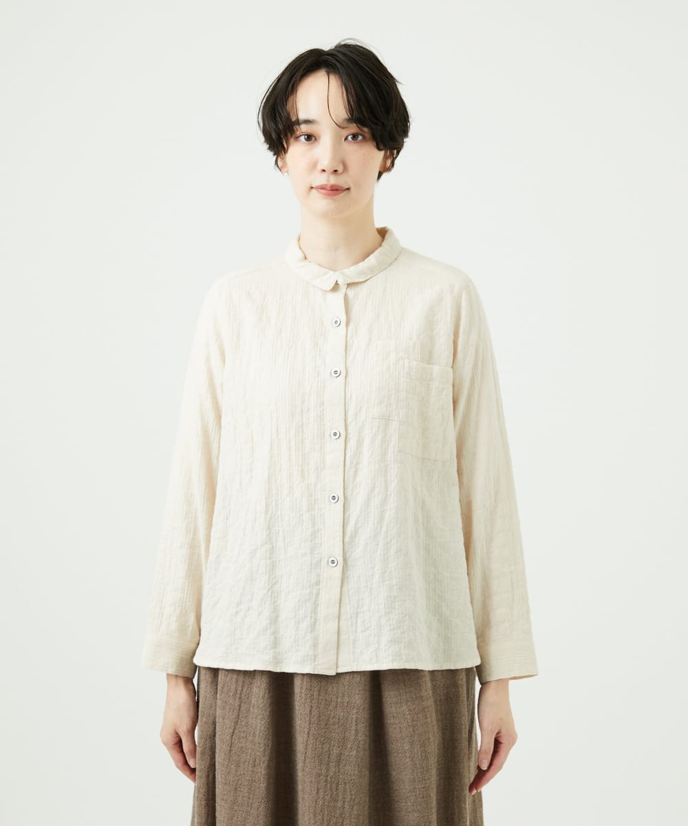 NGBAE23230 GIANNI LO GIUDICE(ジャンニ ロ ジュディチェ) [洗える]シャーリング起毛ブラウス アイボリー
