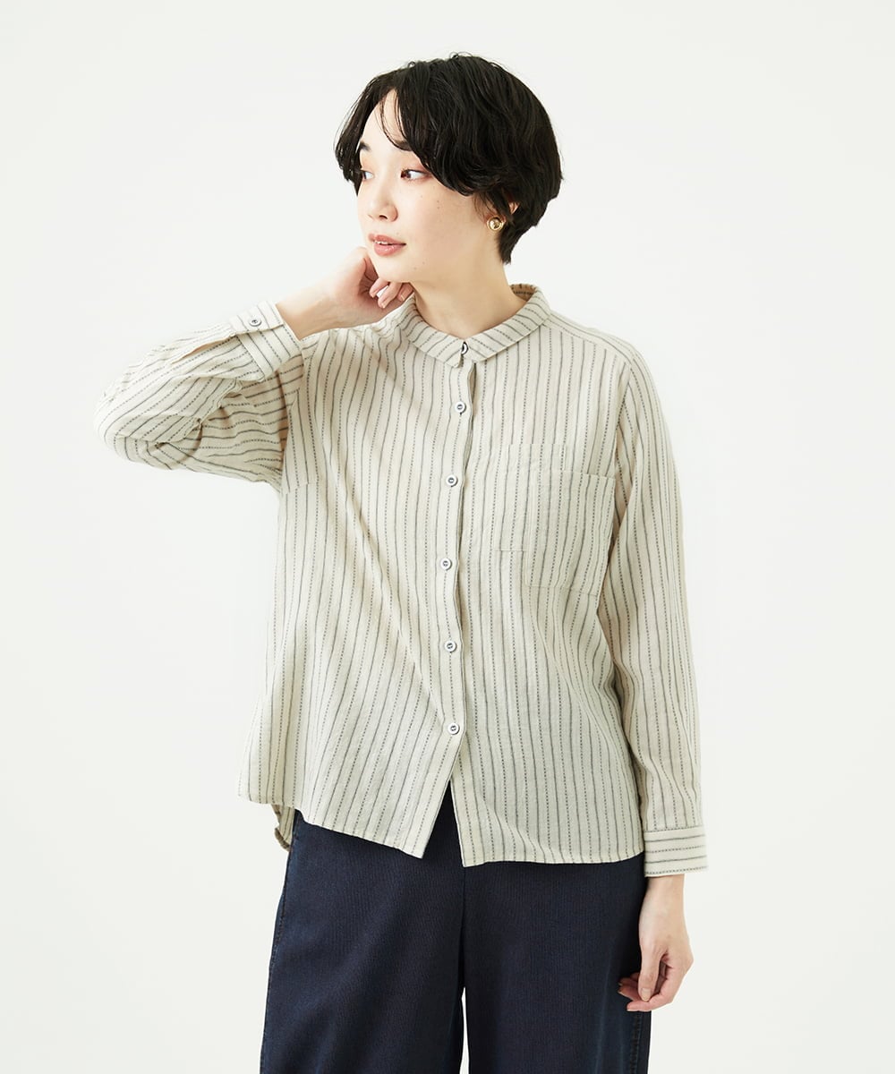 NGBAE23230 GIANNI LO GIUDICE(ジャンニ ロ ジュディチェ) [洗える]シャーリング起毛ブラウス ベージュ