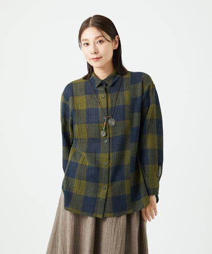 NGBAF15330  [日本製]リファインガーゼブロックチェックブラウス