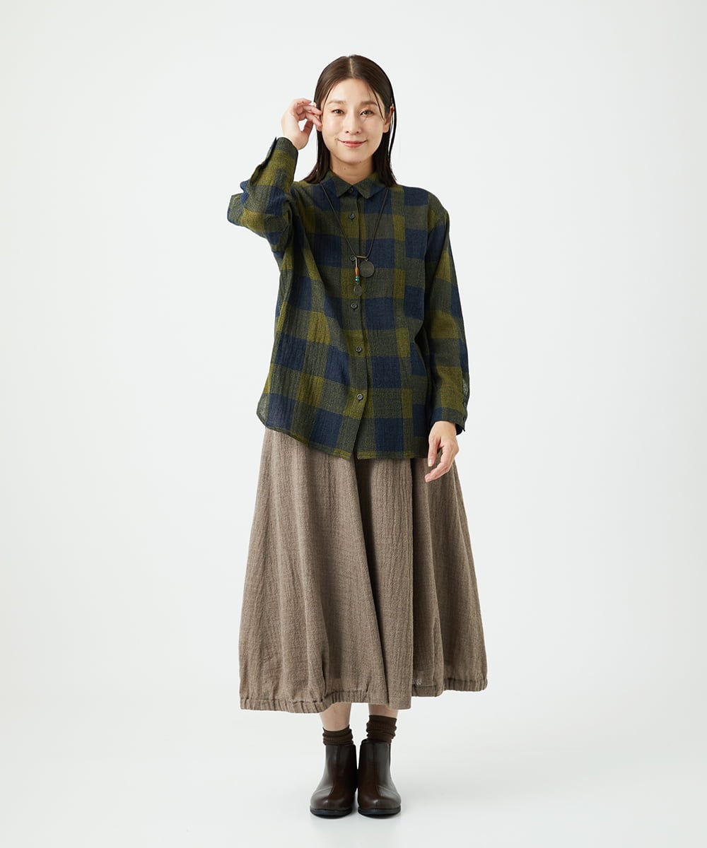 NGBAF15330 GIANNI LO GIUDICE(ジャンニ ロ ジュディチェ) [日本製]リファインガーゼブロックチェックブラウス イエロー