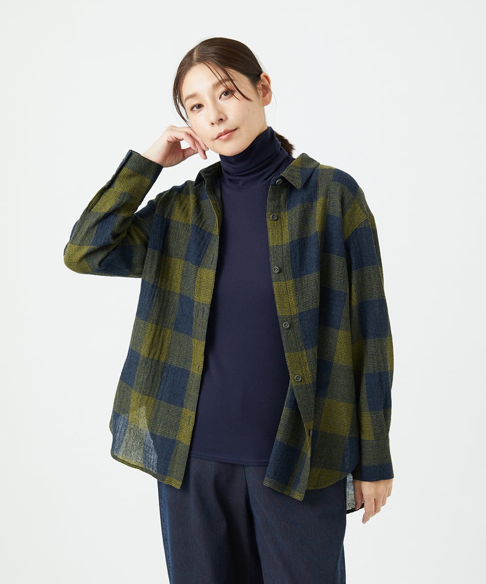 NGBAF15330 GIANNI LO GIUDICE(ジャンニ ロ ジュディチェ) [日本製]リファインガーゼブロックチェックブラウス イエロー