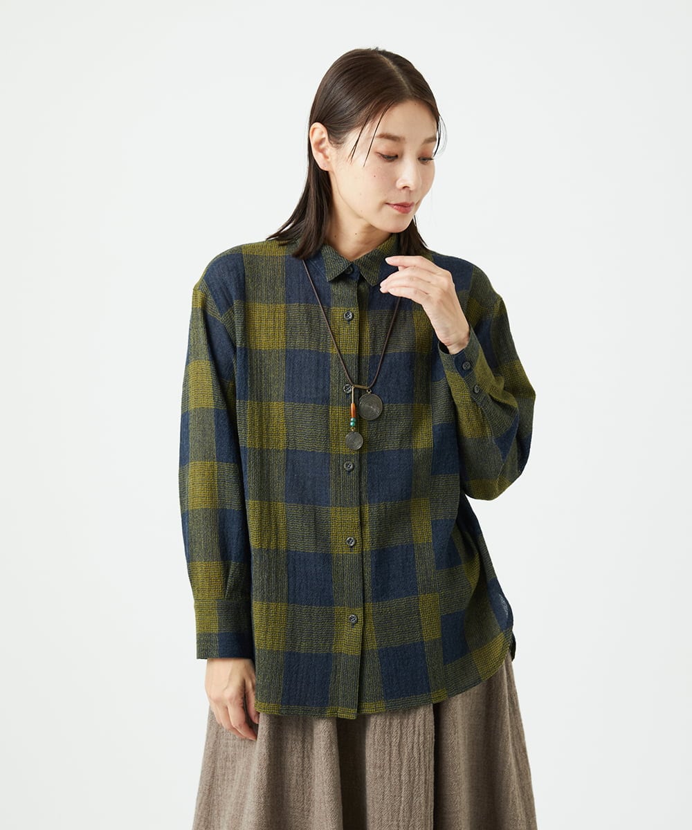 NGBAF15330 GIANNI LO GIUDICE(ジャンニ ロ ジュディチェ) [日本製]リファインガーゼブロックチェックブラウス イエロー