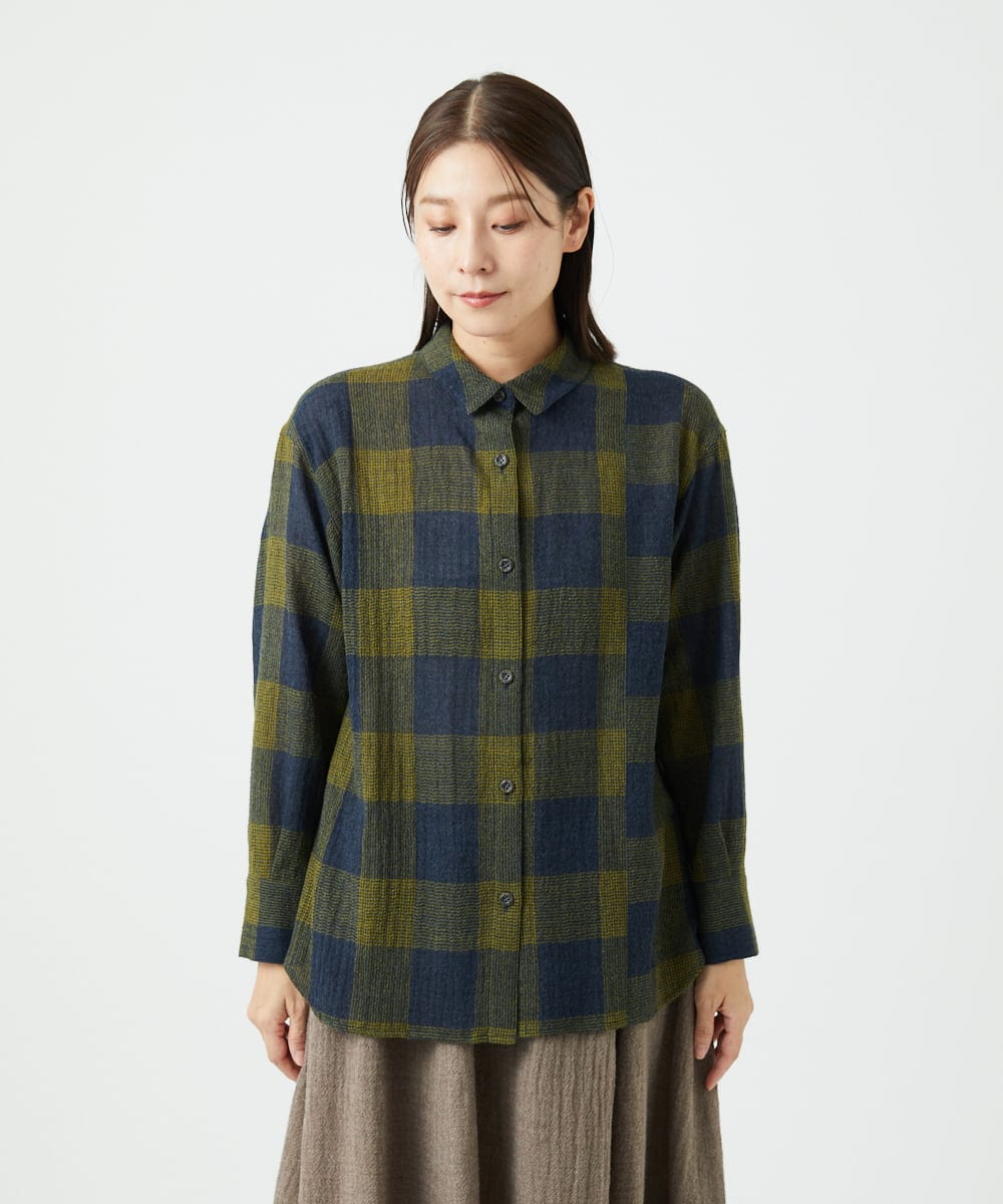 NGBAF15330 GIANNI LO GIUDICE(ジャンニ ロ ジュディチェ) [日本製]リファインガーゼブロックチェックブラウス イエロー