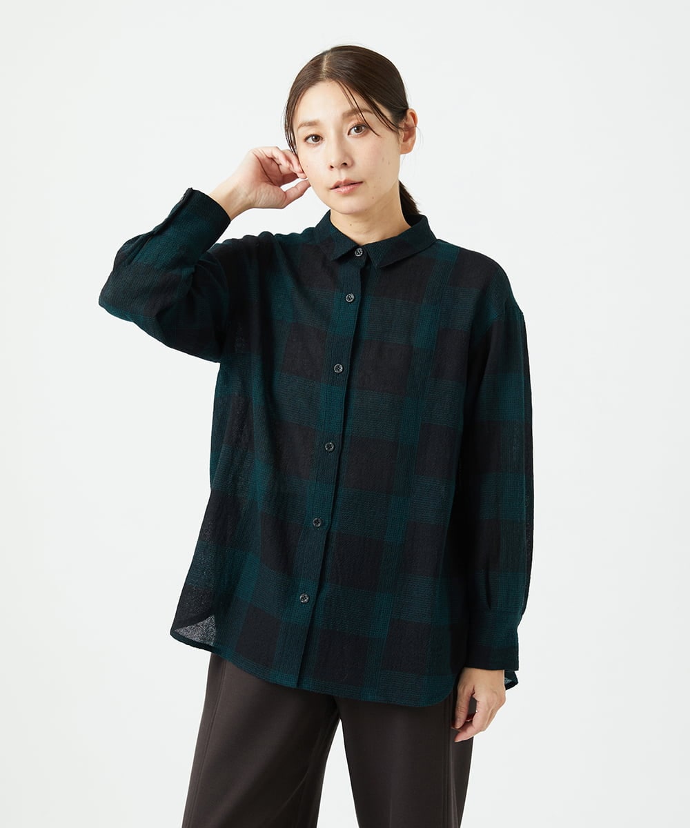 NGBAF15330 GIANNI LO GIUDICE(ジャンニ ロ ジュディチェ) [日本製]リファインガーゼブロックチェックブラウス グリーン