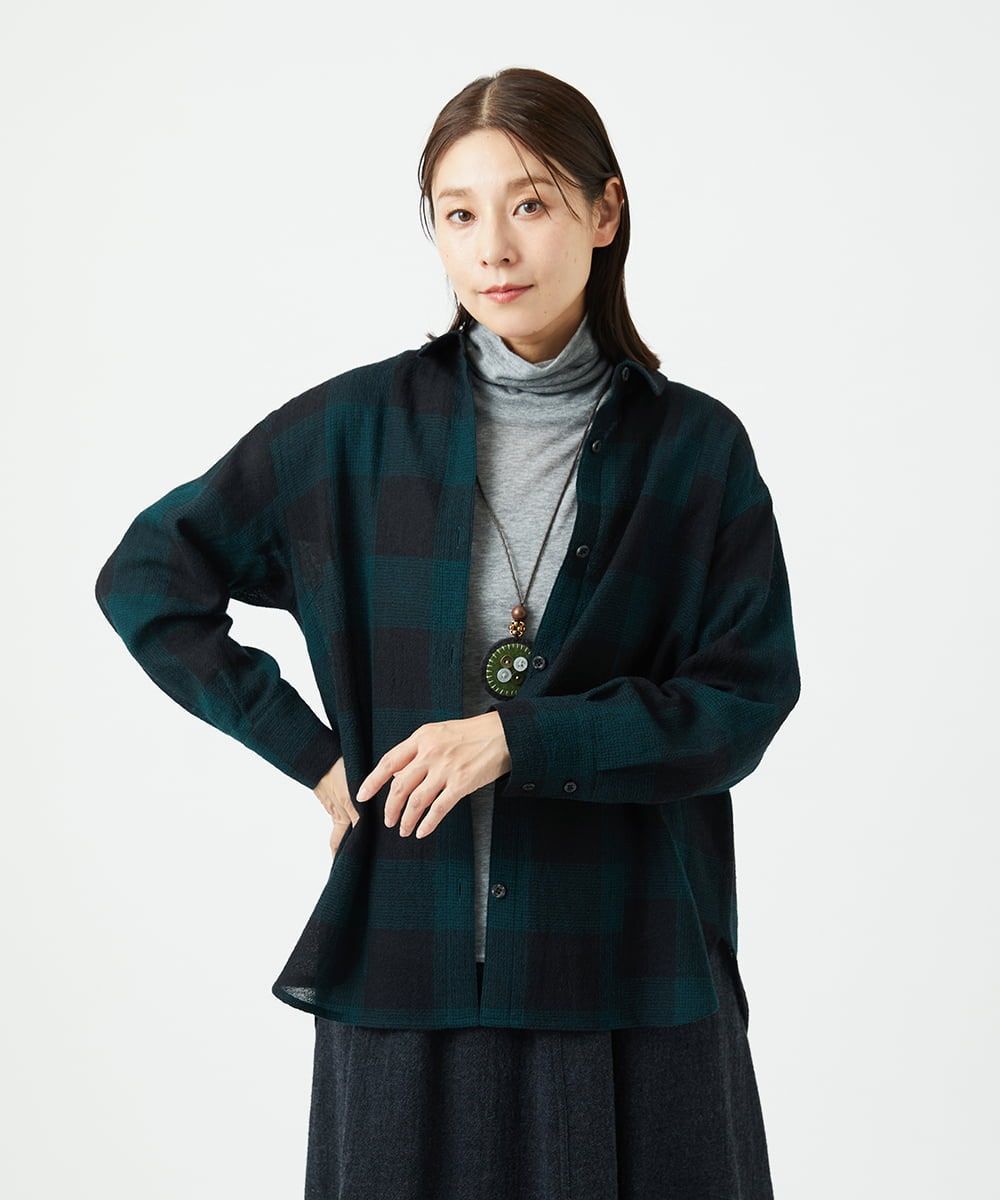 NGBAF15330 GIANNI LO GIUDICE(ジャンニ ロ ジュディチェ) [日本製]リファインガーゼブロックチェックブラウス グリーン