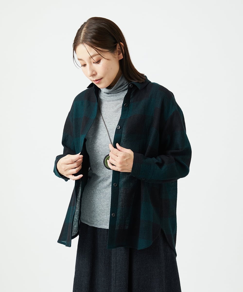 NGBAF15330 GIANNI LO GIUDICE(ジャンニ ロ ジュディチェ) [日本製]リファインガーゼブロックチェックブラウス グリーン